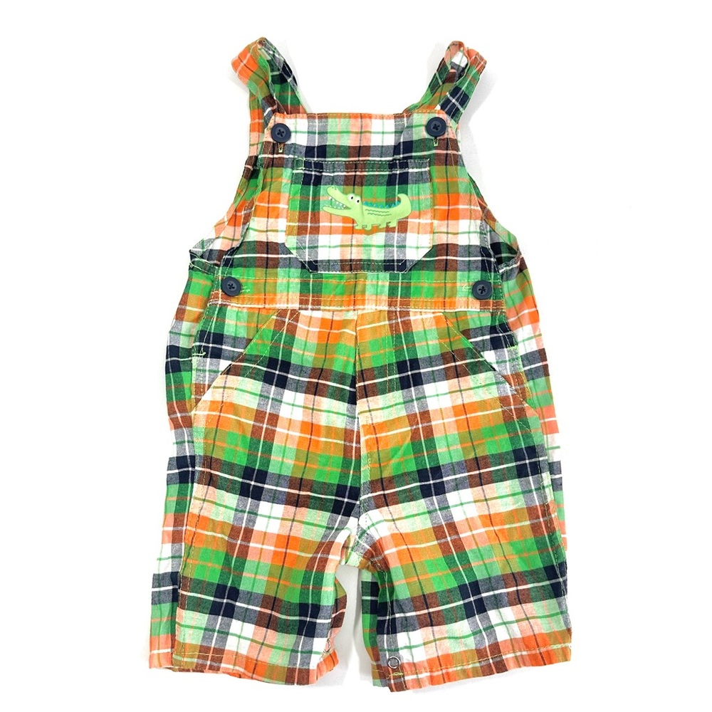 Swiggles Baby Boy Green Orange Blue Plaid Alligator Overalls